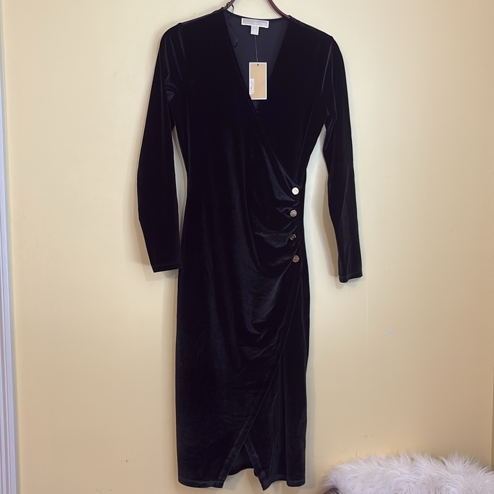 MICHAEL Michael Kors | NWT Velvet Long Sleeve Sheath Ruched Long Sleeve Dress S